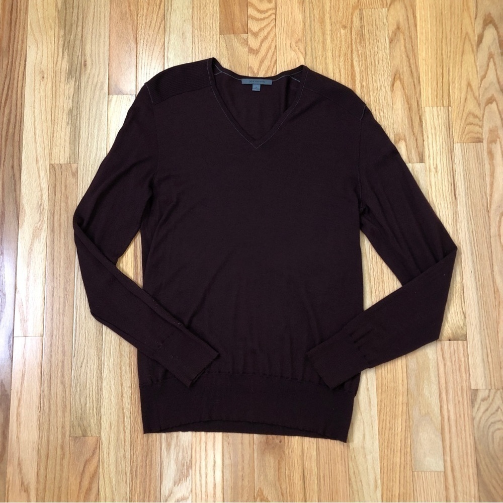 John Varvatos burgundy v-neck 100% merino wool sweater - Picture 11 of 11
